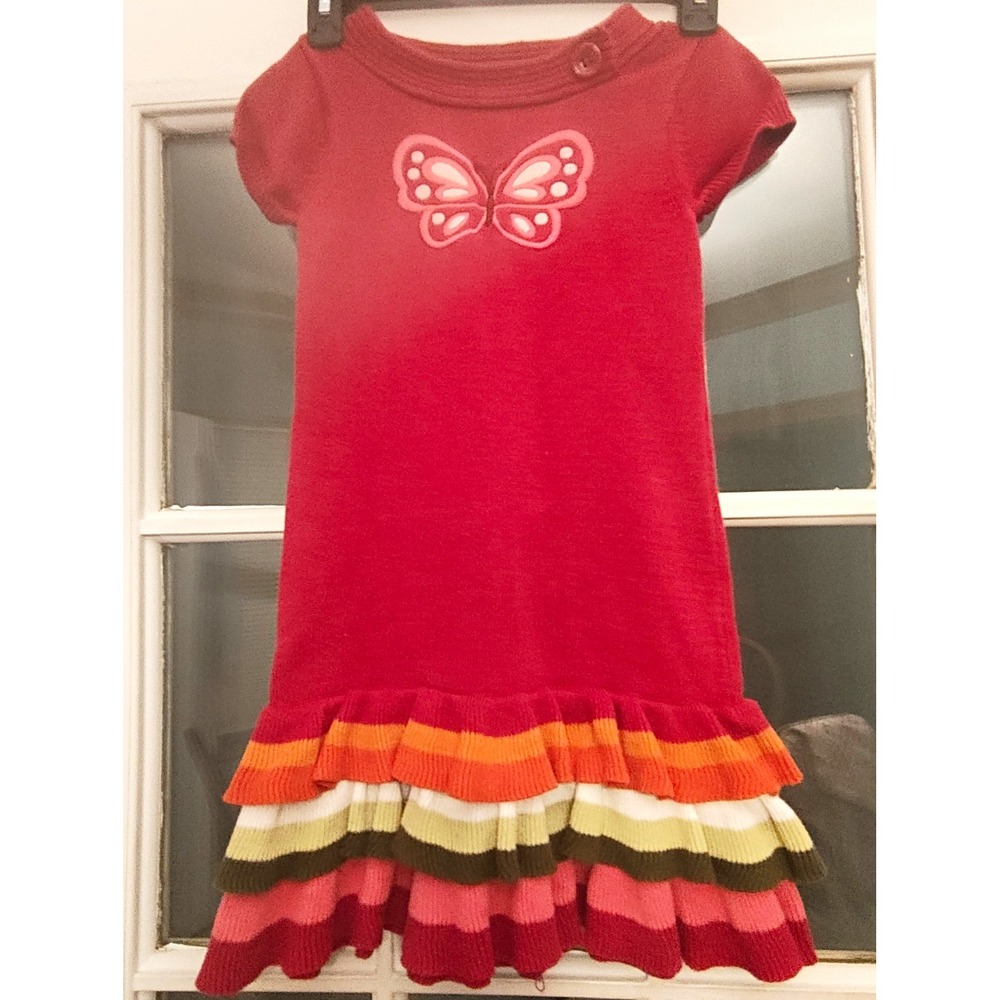 Gymboree Butterfly Girl Dress Size 7 2012 Sweater Knit Tiered Ruffle Cotton